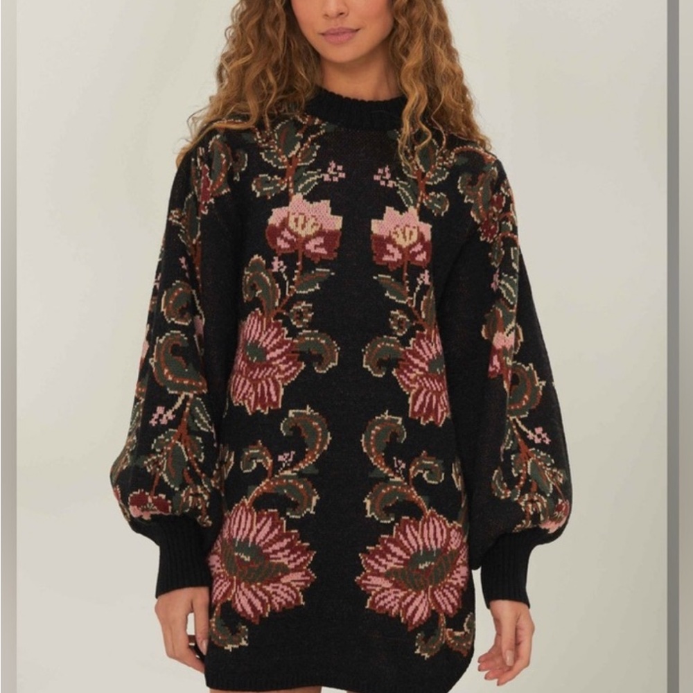NWT Farm Rio Floral Black Pink flower Knit Dress  size S